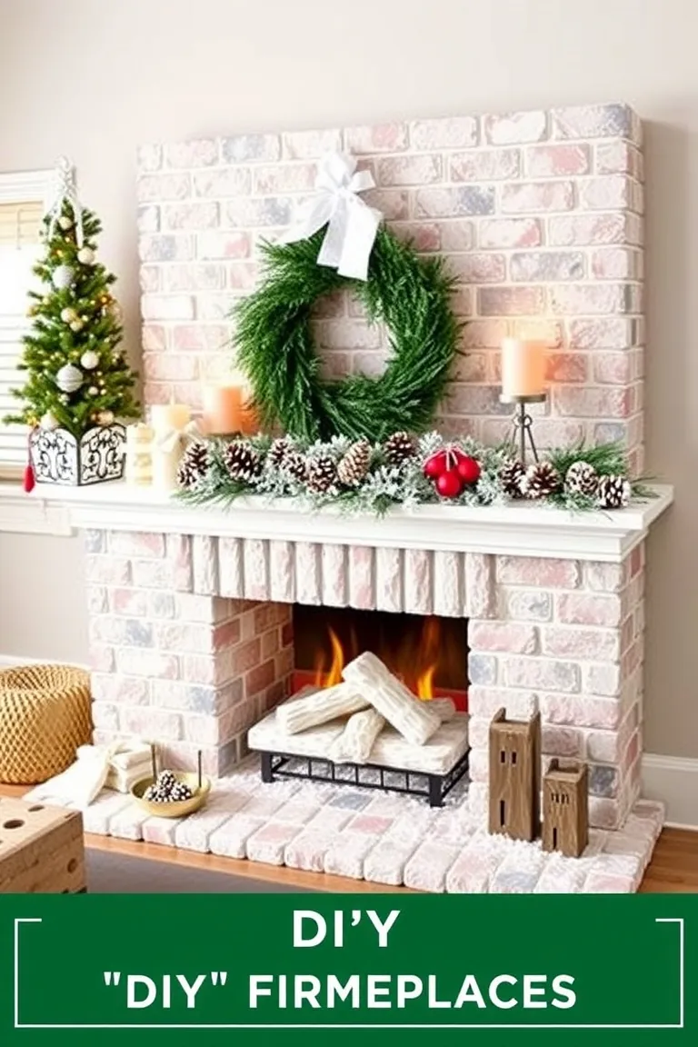 2. Snowy DIY Faux Fireplace