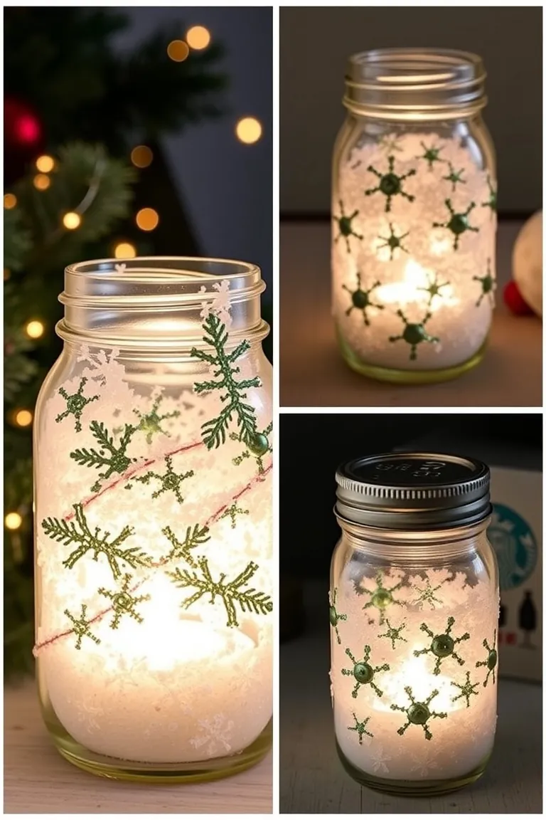 3. Snowy Mason Jar Luminaries