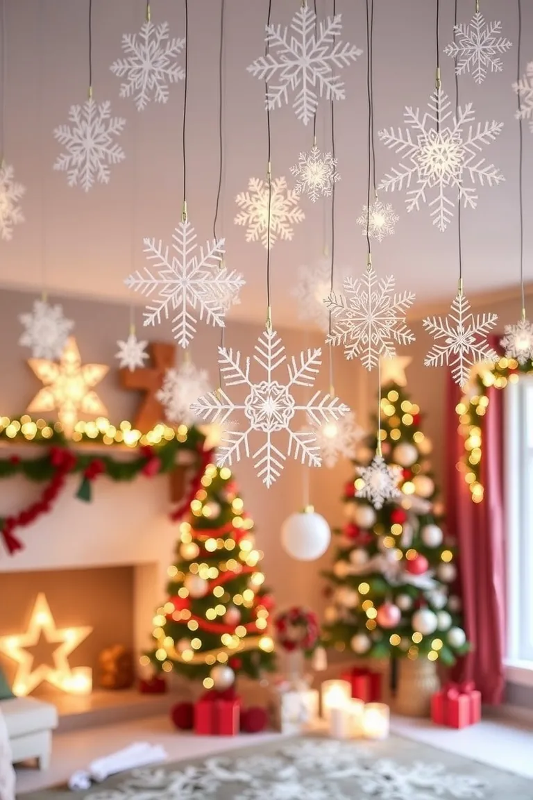 2. Create a Forest of Paper and String Snowflakes