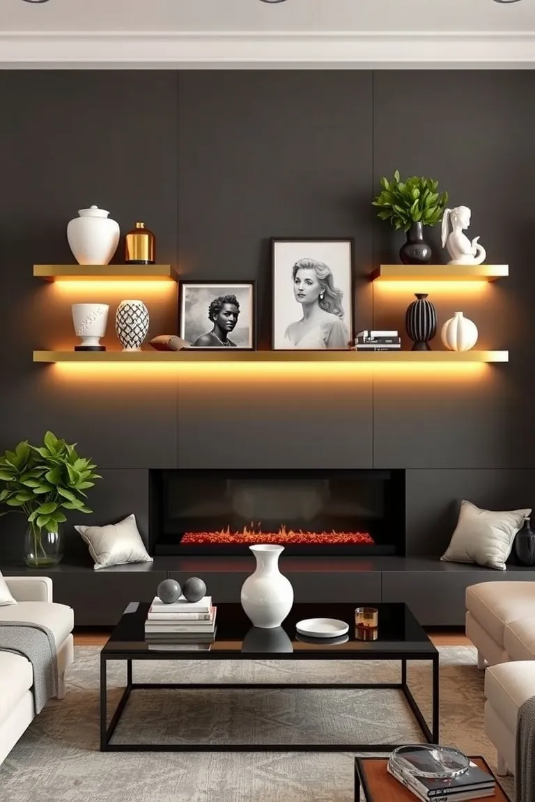 2. Floating Gold Shelves