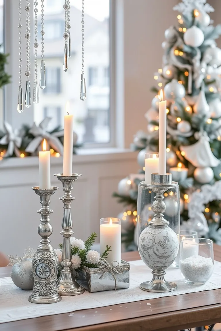 2. Frosted Elegance with Silver and Crystal Accents