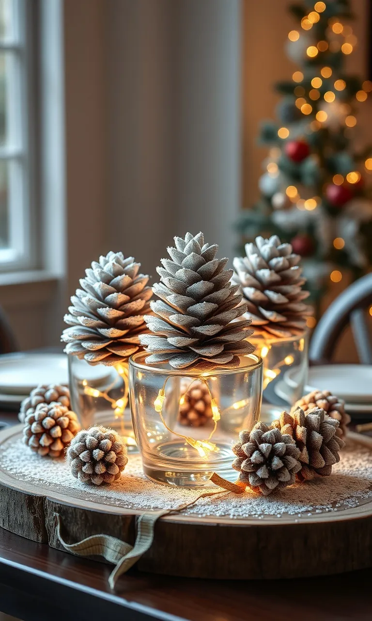4. Frosted Pinecone Centerpieces