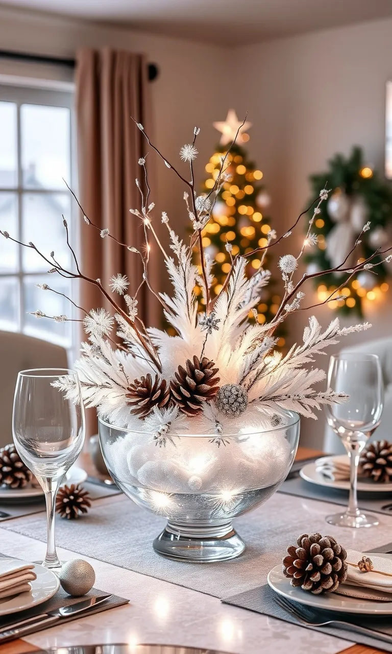 2. Sparkling Snow-Laden Centerpieces