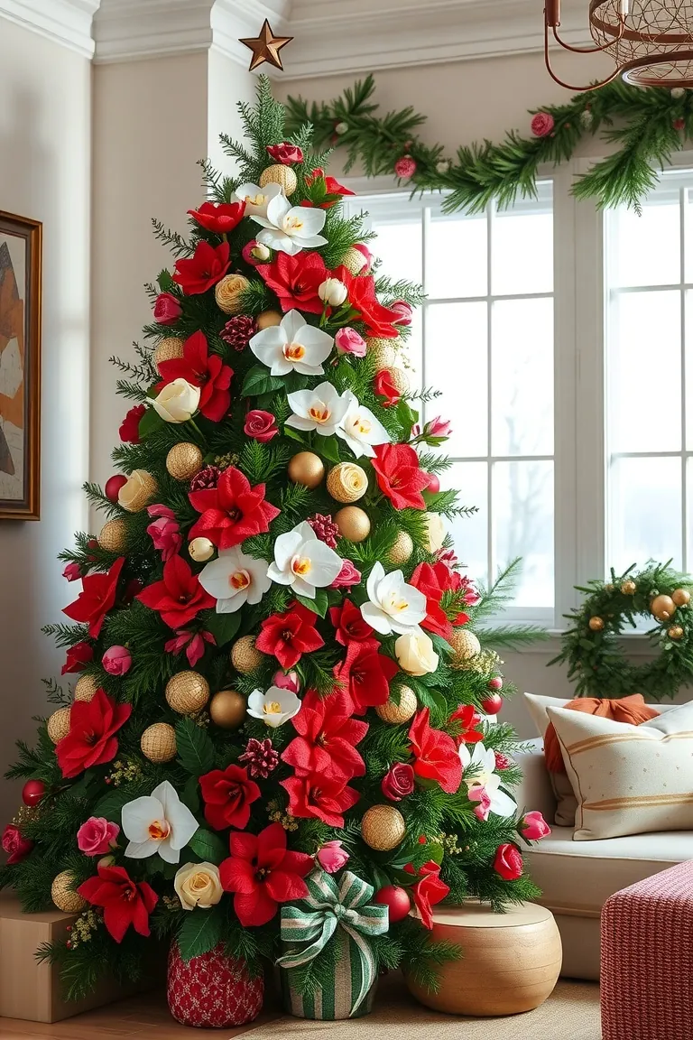 5. Evergreen Elegance with a Floral Twist