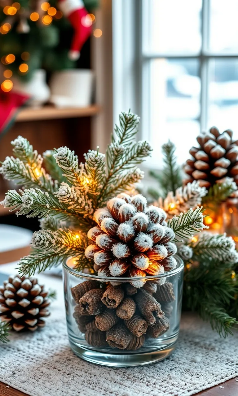 2. Frosted Pinecone Centerpieces