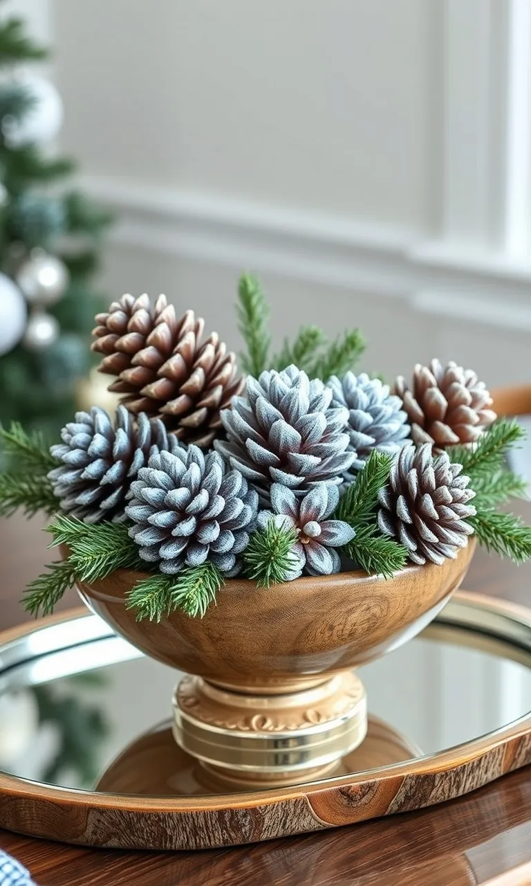 3. Frosted Pinecone Centerpieces
