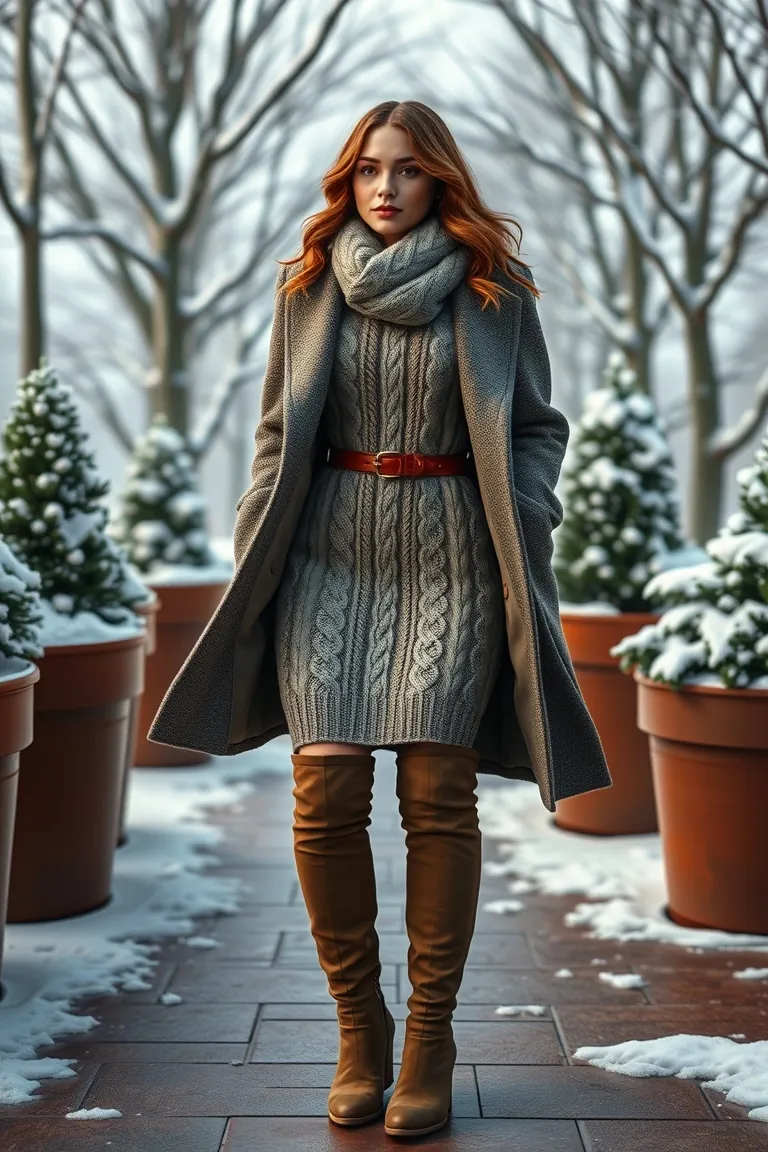 6. Cozy Chic with a Cable Knit Dress